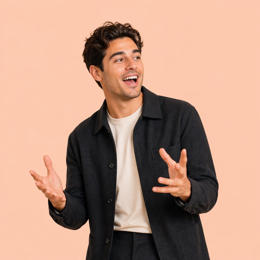 A founder gesturing while he pitches